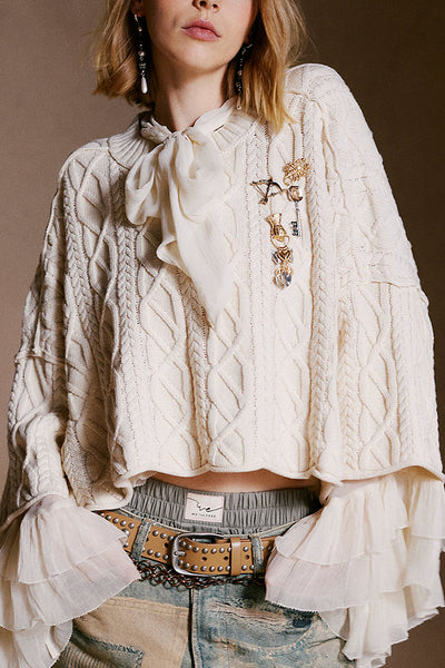 Solid Color Loose-fitting Crew Neck Short Knit Sweater