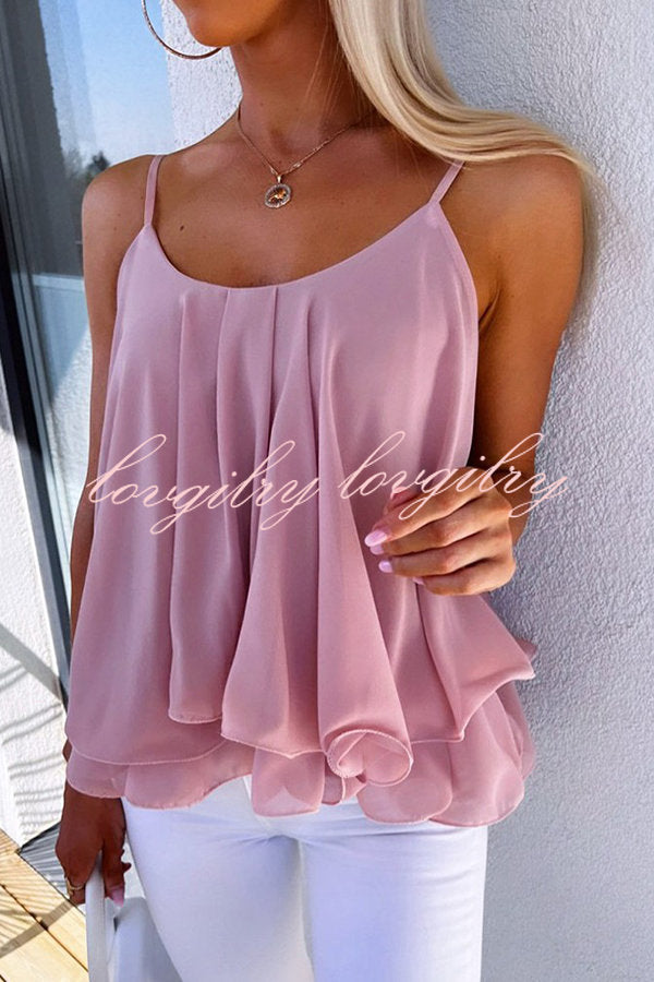 Romance Factor Ruffle Hem Flowy Cami Top