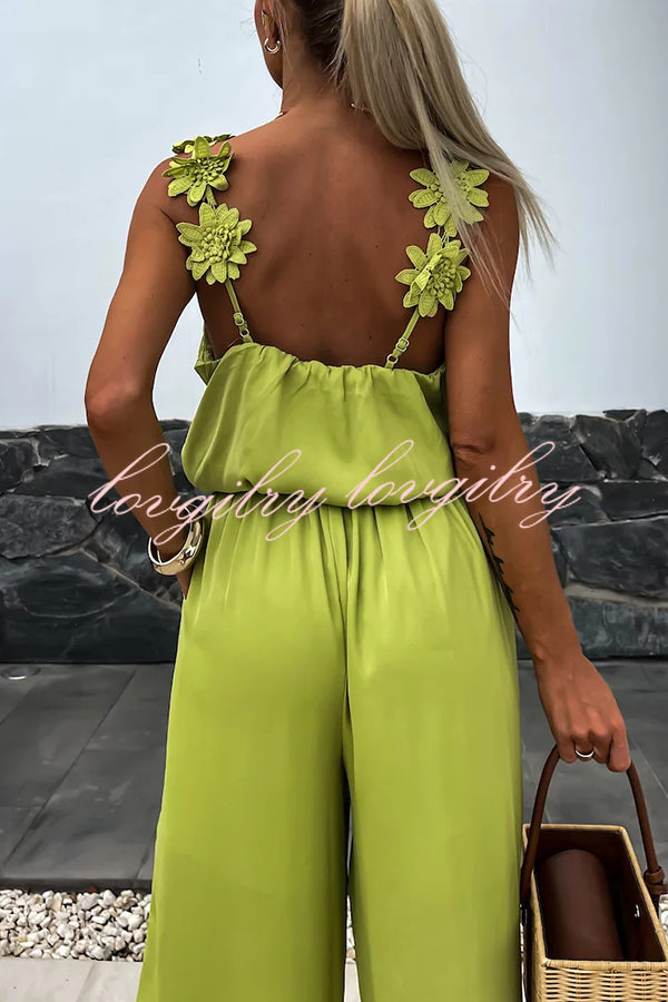 Trendy Embroidered Flower Suspenders Jumpsuit