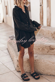 Go To The Beach Linen Blend Pocketed Long Sleeve Oversized Shirt