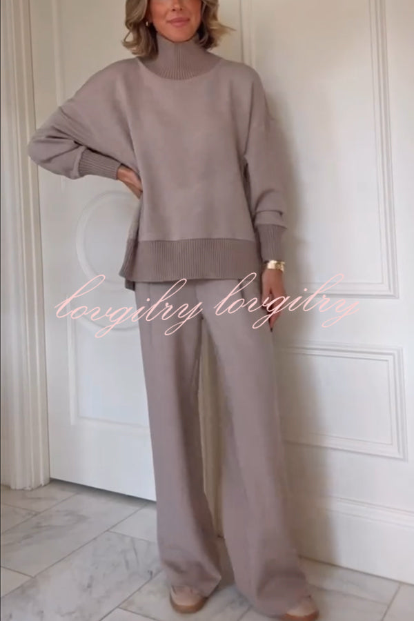 Berner High-Neck Long Sleeve Side Zipper Sweatshirt and Elastic Waist Pocketed Loose Pants Set