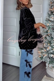 Runway Muse Embellished Velvet Long Sleeve Pocketed Lapel Blazer