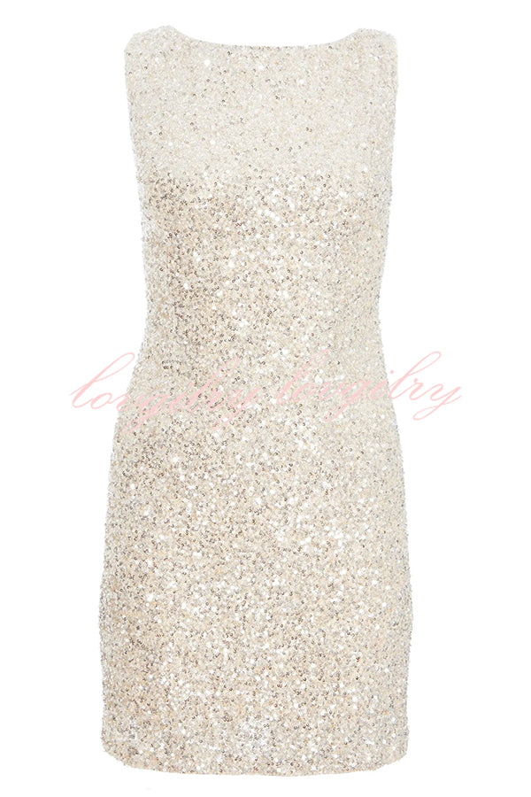 Party Time Starts Sequin Back Velevt Bow Detail Stretch Mini Dress