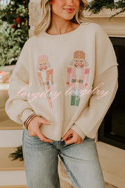 Nutcracker Nights Cross Stitch Knit Long Sleeve Loose Sweater