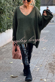 Fashionable Patchwork V-neck Long Sleeve Knit Sweater