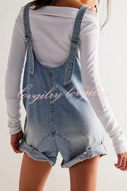 Stylish Loose Sleeveless Pocket Straps Adjustable Denim Rompers