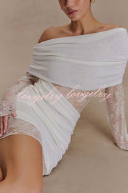 Fashion Lace Panel Long Sleeve Slim Fit Knit Mini Dress