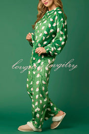 Christmas Printed Crew Neck Long Sleeve Top and Elastic Waist Loose Pants Set