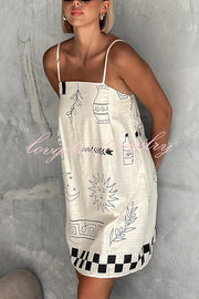 Fashionable Graffiti Printed Halter Backless Loose Mini Dress