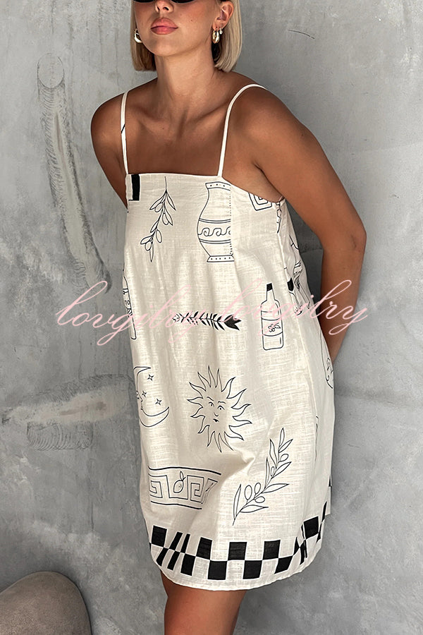 Fashionable Graffiti Printed Halter Backless Loose Mini Dress