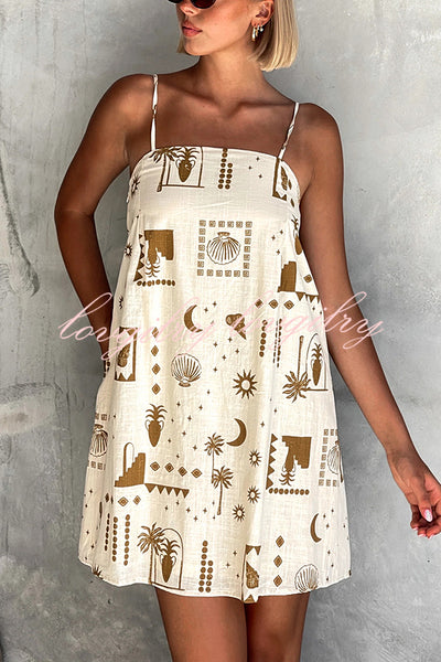 Fashionable Graffiti Printed Halter Backless Loose Mini Dress