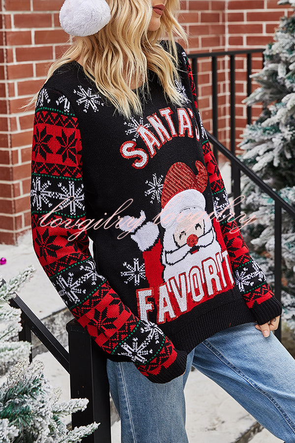 Christmas Print Crew Neck Long Sleeve Sweater