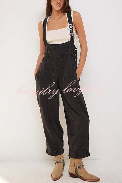 Fashionable Casual Side Pocket Button Loose Denim Overalls