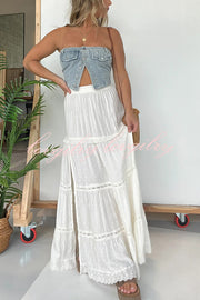 Fashion Lace Splicing Elastic Waist Loose High Slit Maxi Skirt