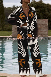 Exotic Unique Printed Buttoned Elastic Waist Pant Suit