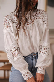 Stylish Hollow-out Patchwork Long-sleeved Elegant Shirt