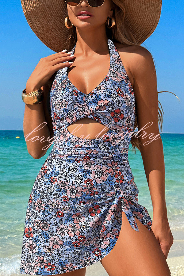 Fashionable Halterneck Waist Hollow Stretch One-piece Swimsuit