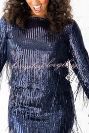 Insight Blueberry Sequin Fringe Long Sleeve Blouse
