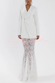 Poetic Muse Stand V-neck Rhinestone Button Up Long Sleeve Blazer