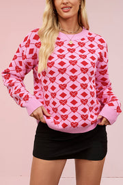 Fashionable Heart-shaped Jacquard Loose Long-sleeved Knit Sweater