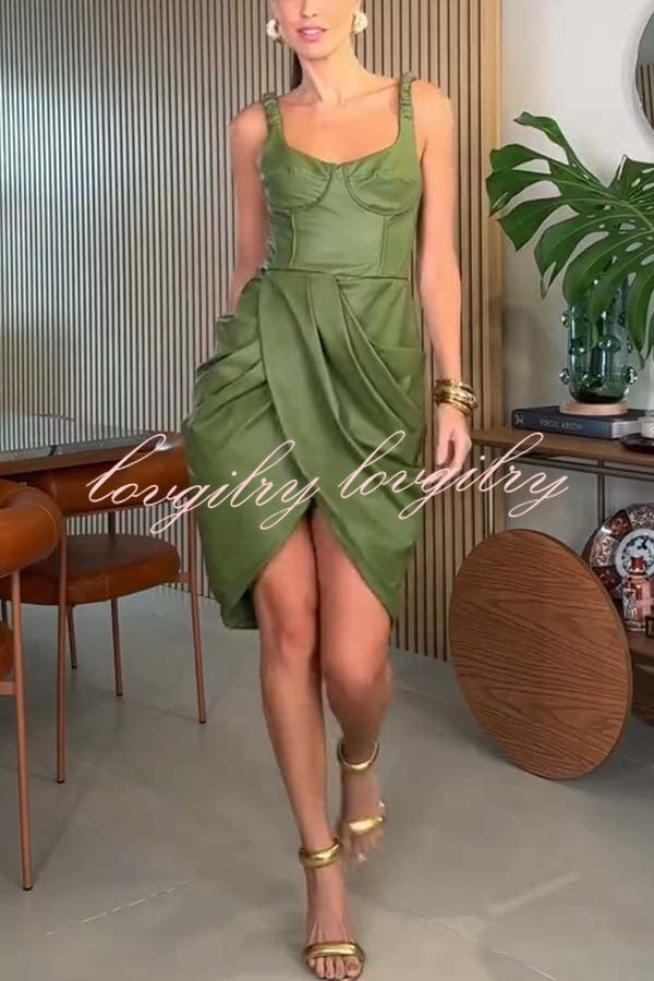 Fashion Choice Faux Leather Corset Ruched Back Zipper Mini Dress