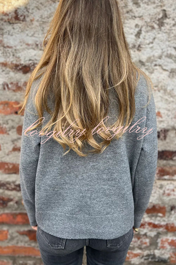 Solid Color High Collar Button Loose Long Sleeve Knitted Sweater