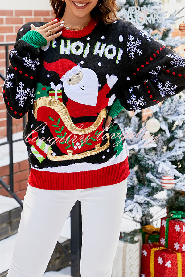 Christmas Print Crew Neck Long Sleeve Sweater