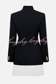 Fashionable Contrast Color Elegant Long Sleeve Pleated Suit Mini Dress