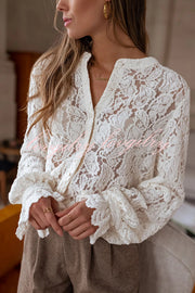 Fashionable Lace Long-sleeved Casual Button-down Shirt
