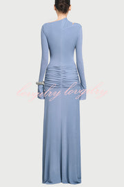 Stylish Long-sleeved Slim-fit Pleated Elegant Maxi Dress