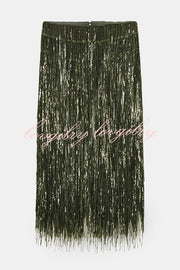 Party Crasher Layered Sequined Tassels High Rise Back Zipper Midi Skirt