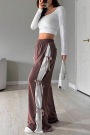 Fashion Elastic Waist Side Bow Casual Straight Wide-leg Pants
