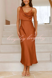 Satin Solid Color Elegant Sling Waist Open Back Maxi Dress