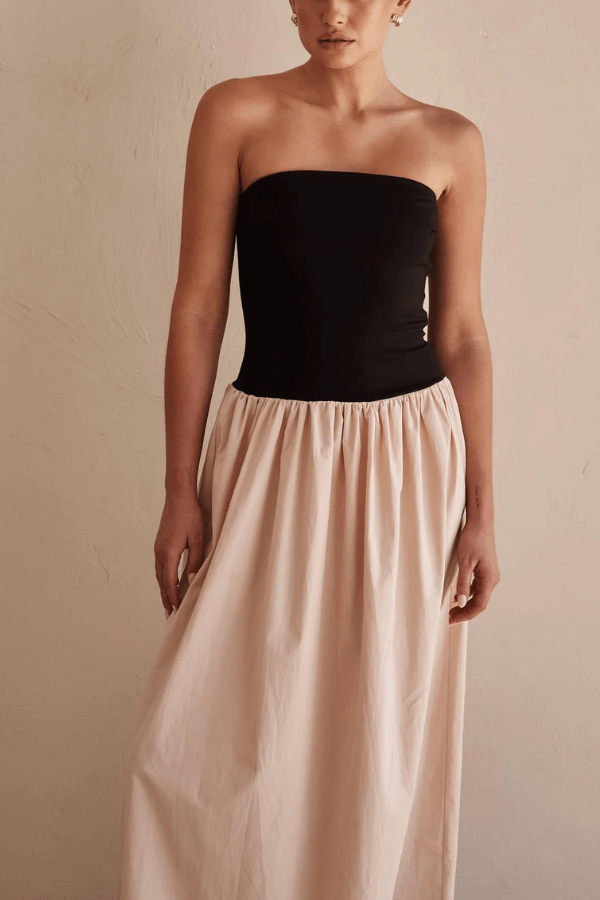 Better Understand Patchwork Contrast Bandeau Stretch Midi Dress