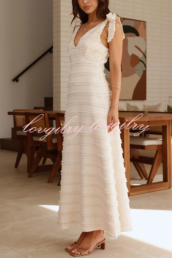 Solid Color V-neck Elegant Sling Lace Up Vacation Maxi Dress