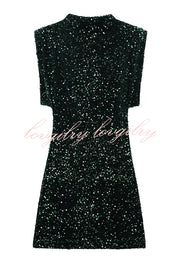 Fashionable Sequined Round Neck Sleeveless Slim-fit Mini Dress