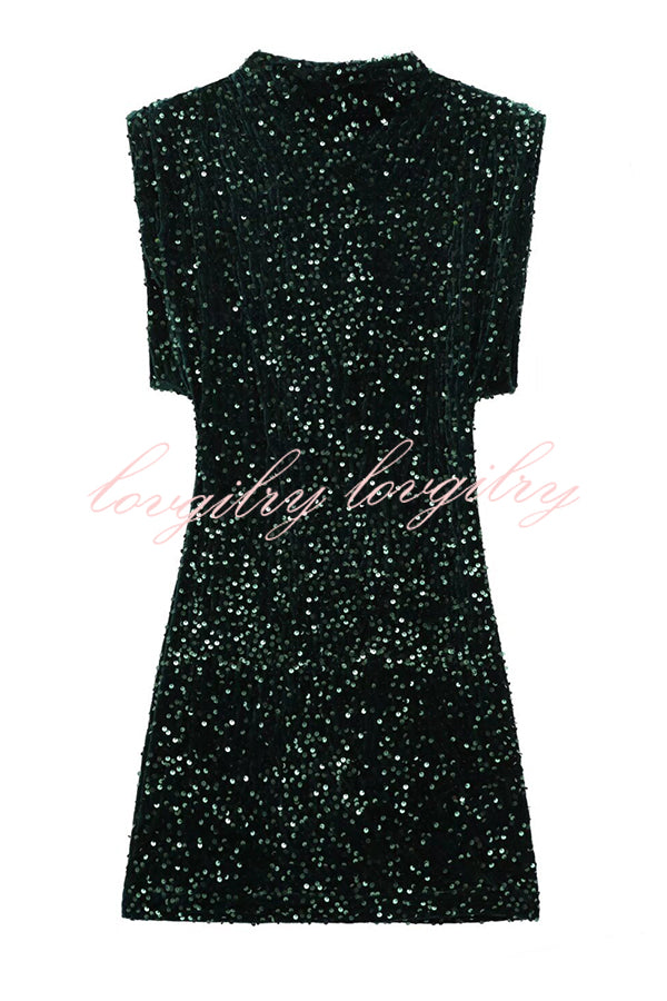 Fashionable Sequined Round Neck Sleeveless Slim-fit Mini Dress