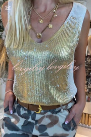 Fashion Metallic V-Neck Sleeveless Knitted Vest