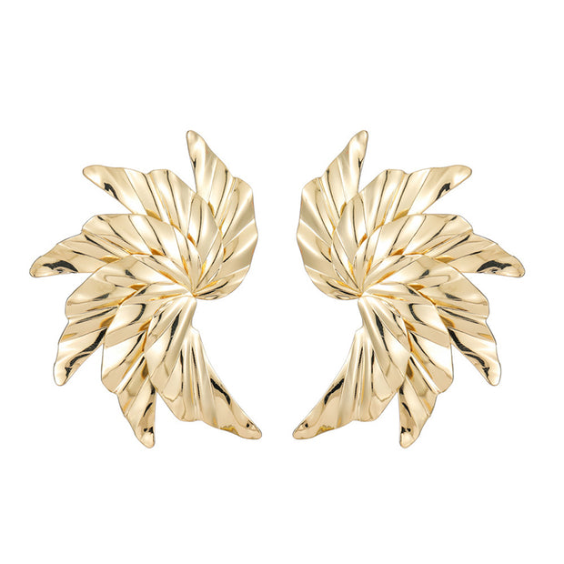 Exaggerated Spiral Gold-plated Leaf Geometric Metal Earrings