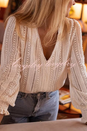Elegant Openwork V-neck Long-sleeved Casual Shirt