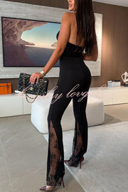 Dazzling Night High Waist Side Lace Hem Stretch Flare Pants