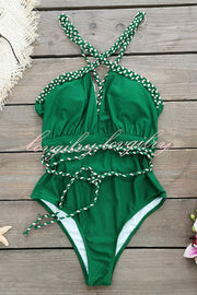 Sexy V-neck Cross-tie Elastic One-piece Swimsuit