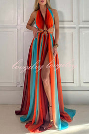 Variety of Styles Tulle Printed Ring Hollow Design Slit Vacation Maxi Dress