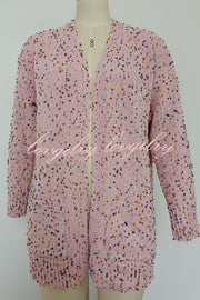 Aminga Colorful Spotted Pocket Crochet Long Sleeved Cardigan