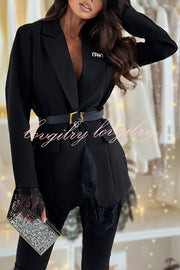 Spiced Muse Lace Trim Button Up Long Sleeve Lapel Blazer