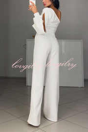 Fashionable Oblique Shoulder One-sleeve Sexy High Slit Slim Jumpsuit