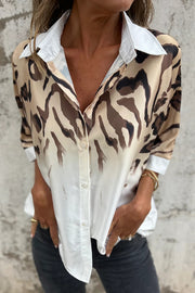 Classic Wild Satin Gradient Leopard Print Loose Short-sleeved Blouse