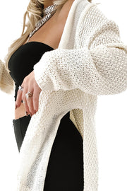 Solid Color Loose Long-sleeved Knitted Mid-length Cardigan