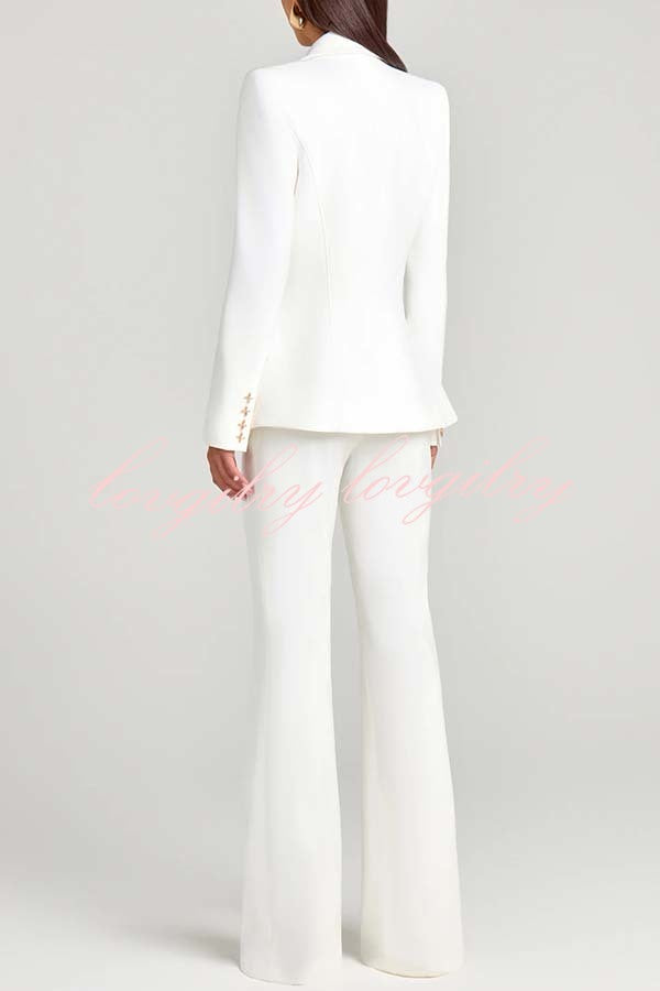 Women Power Metal Cross Snap Button Long Sleeve Lapel Blazer