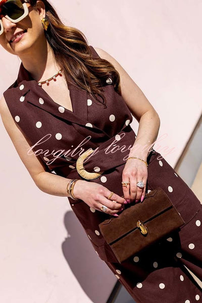 Versatile Chic Linen Blend Polka Dots Belted Pocket Lapel Suit Jacket